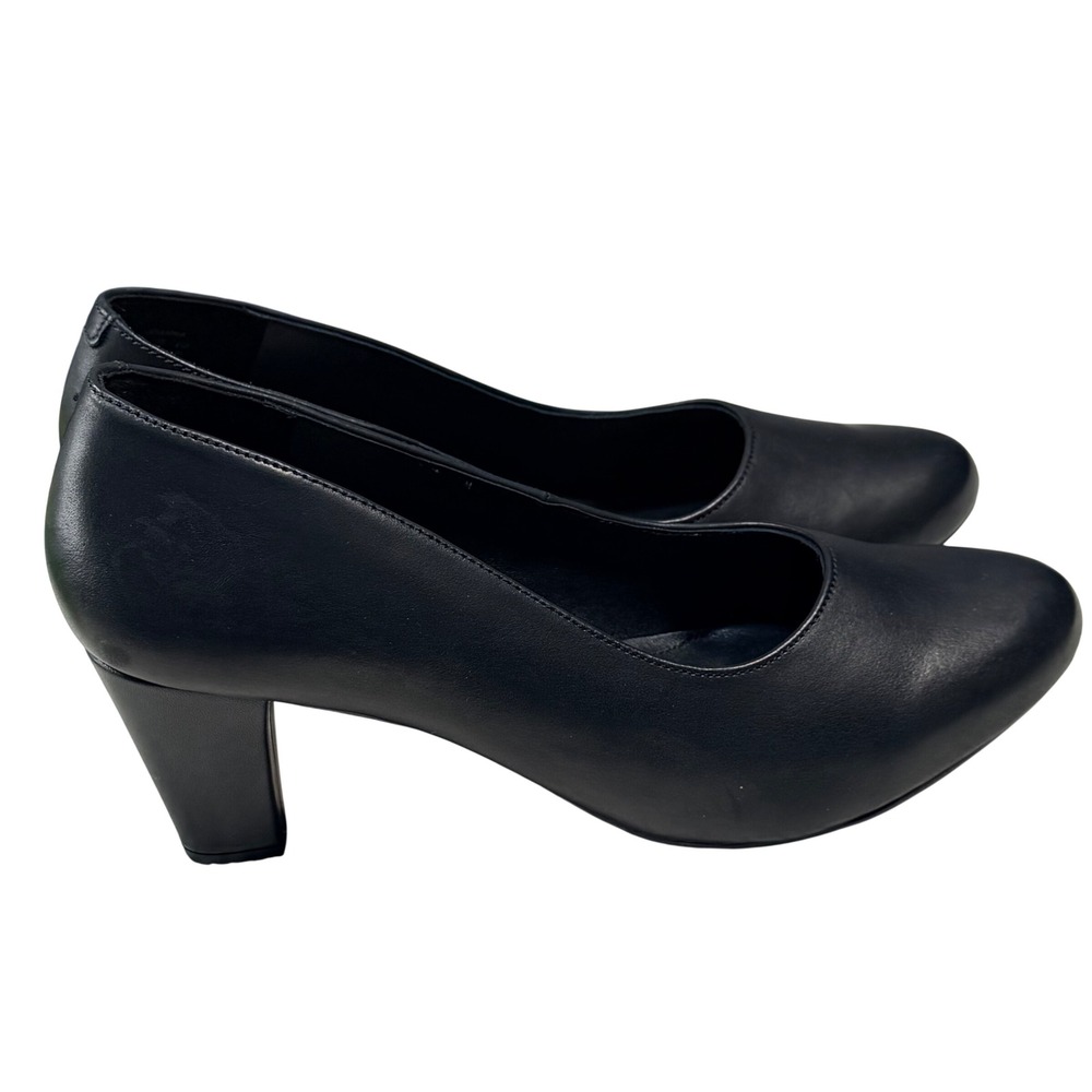 Hotter Black Leather Pumps Round Toe Block Heel Dress Shoes Womens 9 EU‎ 40 EUC